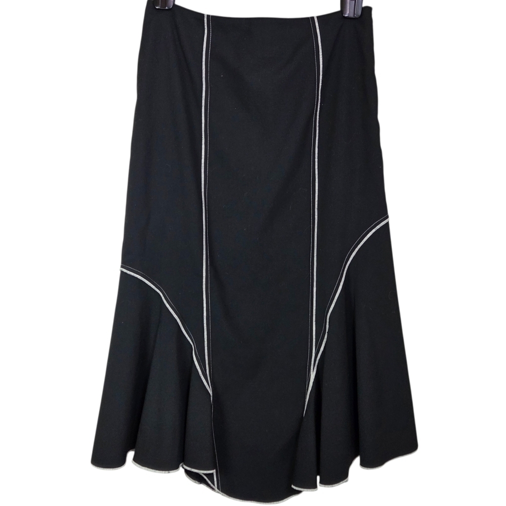 Michaels Black A-Line Wool Blend Maxi Skirt with White Stitching Size 6